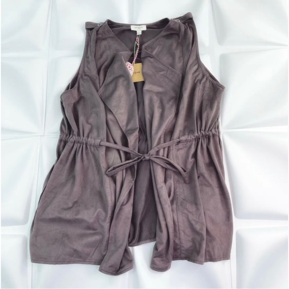 Umgee Sz S Brown Faux Suede Leather Drawstring Vest Womens - Picture 3 of 6